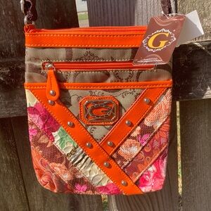 Women’s Floral Patchwork Crossbody Bag - Orange and Brown